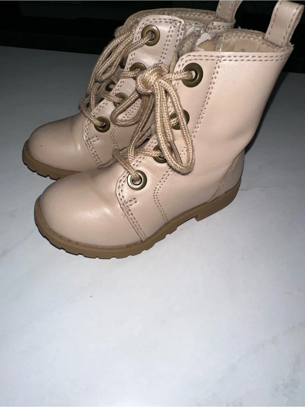Kids Neutral Beige Lace-Up Ankle Boots - Unbranded